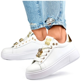 Sneakers da donna con plateau e decorazioni, bianche EV392-1GO bianco