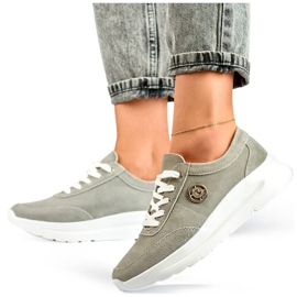 Sneakers da donna in pelle con plateau, grigio GD-XF-108G