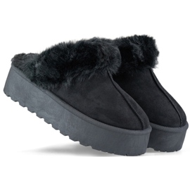 Ciabatte da donna con plateau e pelliccia, nere 81366-1B nero