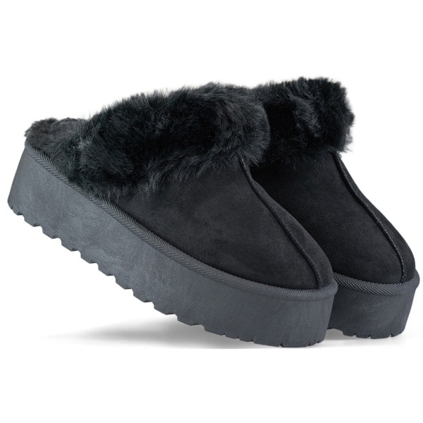 Ciabatte da donna con plateau e pelliccia, nere 81366-1B nero