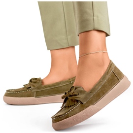 Mocassini da donna in pelle verde kaki Goodin GD-SW4005KH