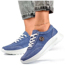 Scarpe da donna con plateau in pelle jeans, blu GD-XF-108BL