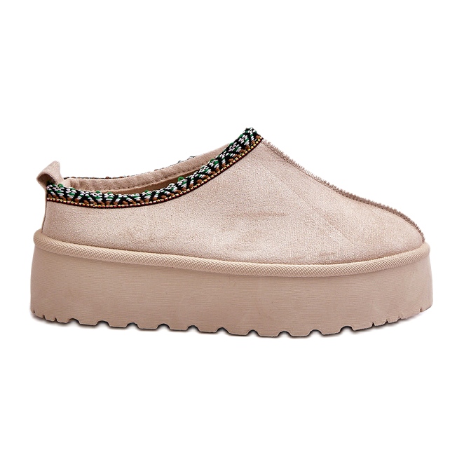 Pantofole da donna sulla piattaforma con ricamo beige leggero