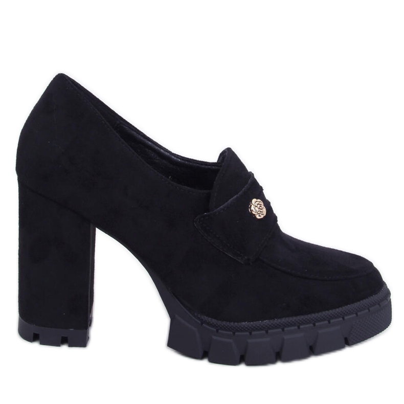 Scarpe da donna con tacco e plateau con decorazione nero
