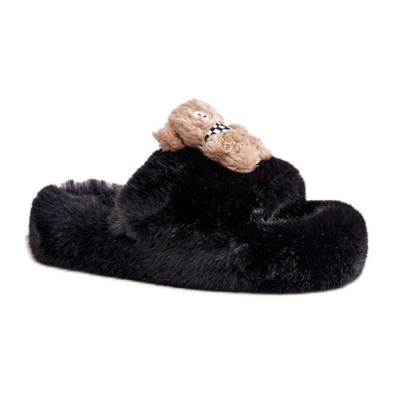Pantofole isolate da donna con orsacchiotto BG189P, nere nero
