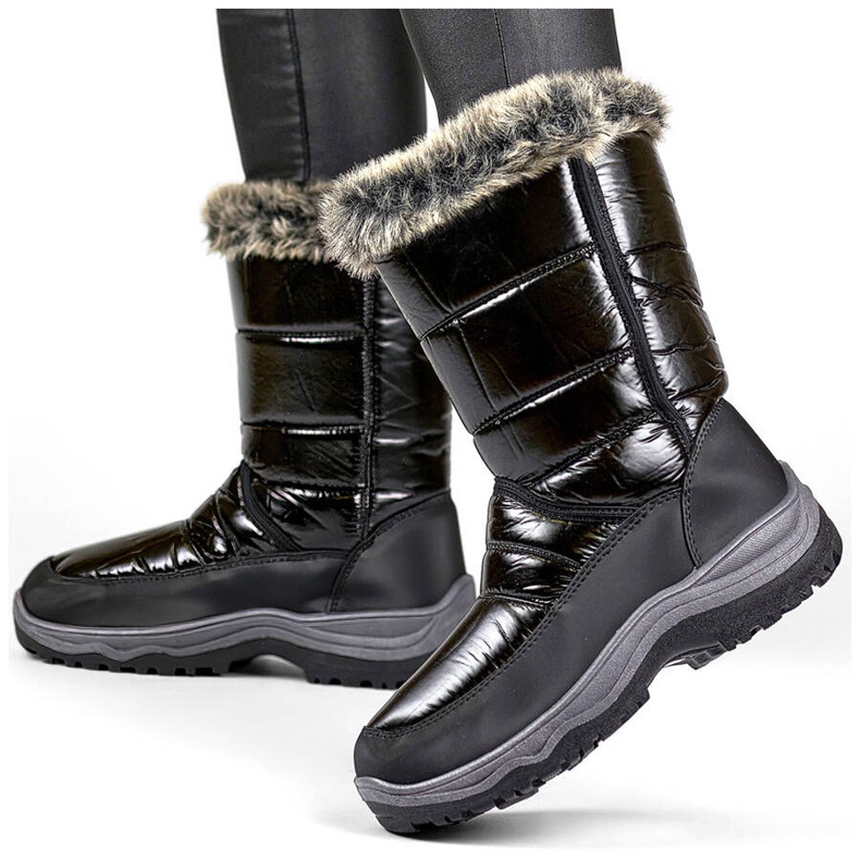 Doposci da donna con pelo e velcro, neri N1613B nero