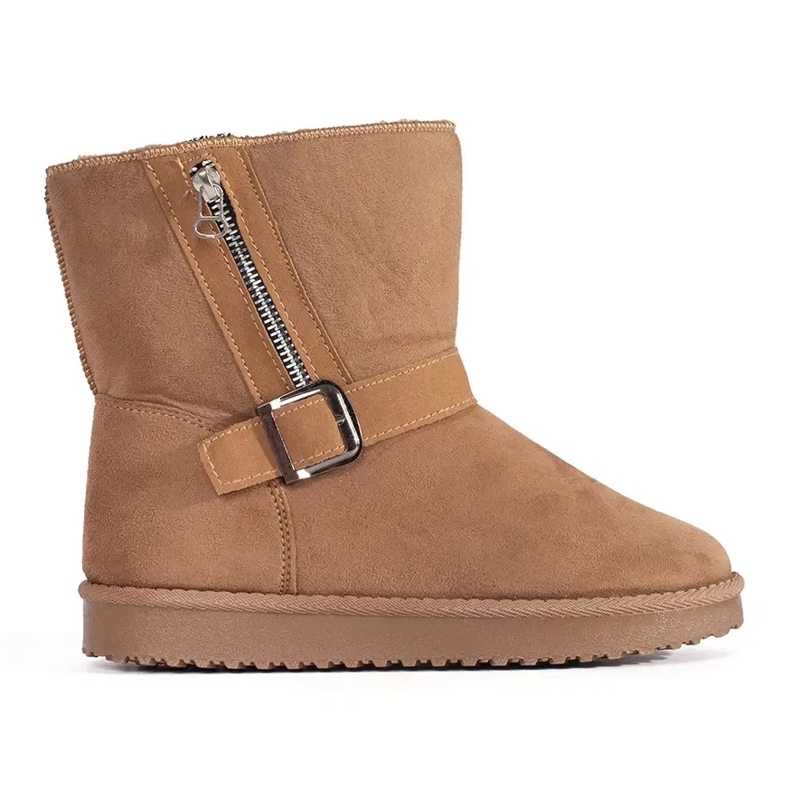 Doposci da donna beige con fibbia decorativa e cerniera