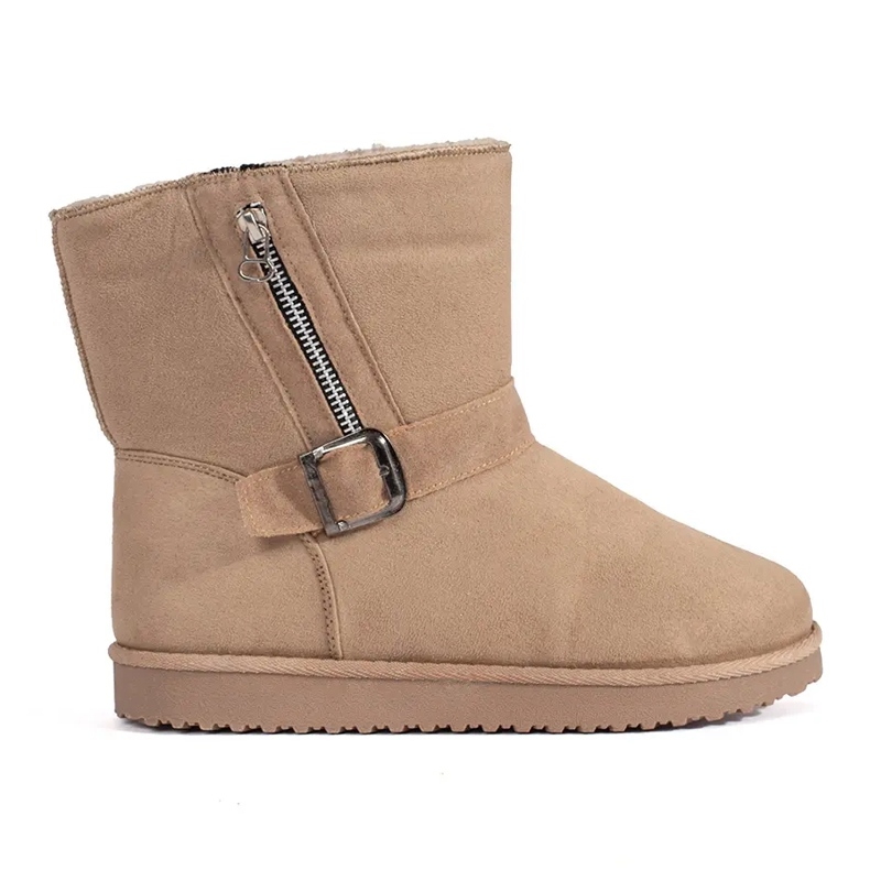 Doposci da donna beige chiaro con fibbia decorativa e cerniera
