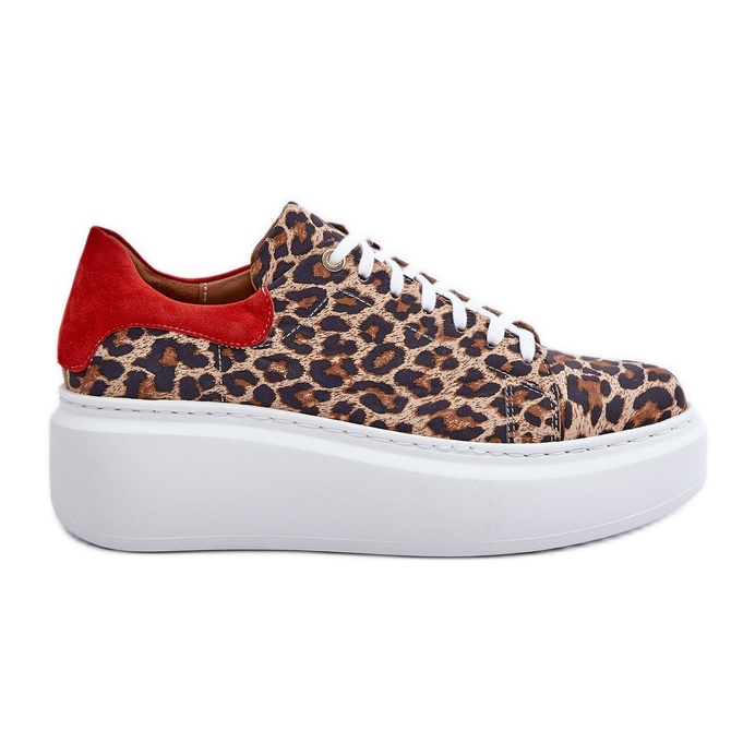Zazoo Leopard Sneakers con plateau in pelle leopardata 3346 Marrone-Rosso