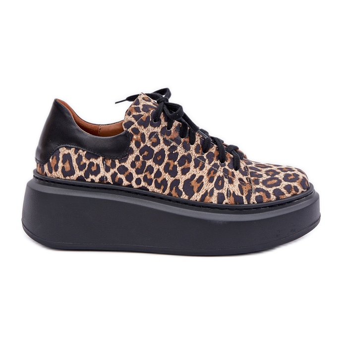 Leopardo Sneakers con plateau in pelle leopardata Zazoo 3346 Marrone-Nero