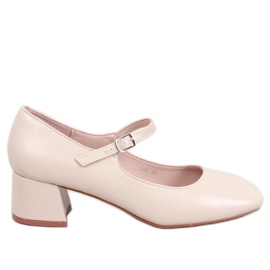 Décolleté beige con tacco alto in stile Mary Jane