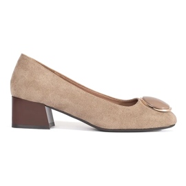 Sergio Leone Décolleté da donna con tacco in camoscio beige con decorazione