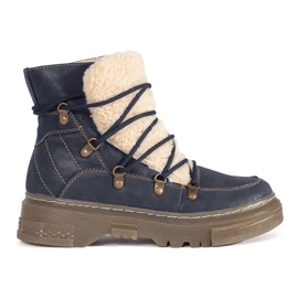 Goodin Stivali blu navy, isolanti, stringati con pelliccia di montone
