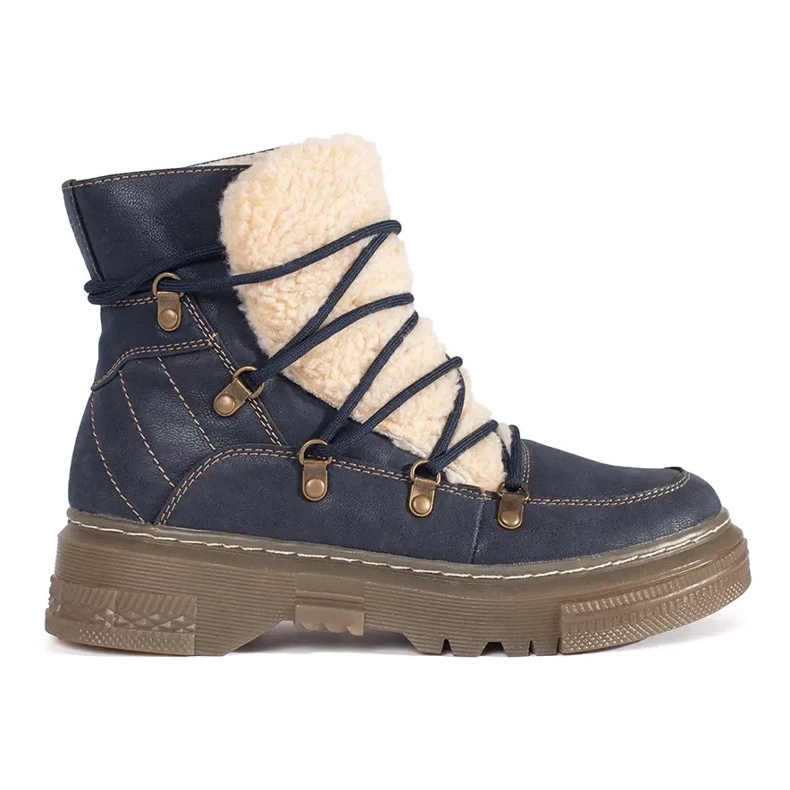 Goodin Stivali blu navy, isolanti, stringati con pelliccia di montone
