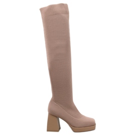 Stivali calzino con tacco alto beige-kaki