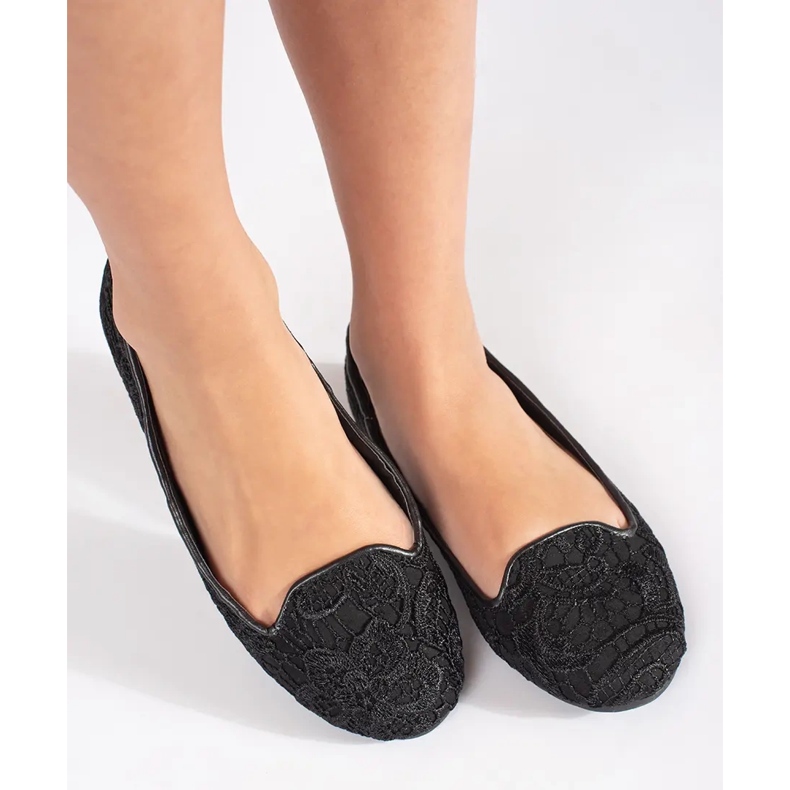 Goodin Ballerine da donna nere con pizzo nero