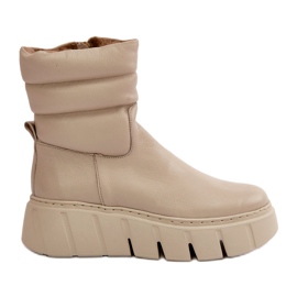 Zazoo 60512 Stivali in pelle da donna con cerniera, caldi con feltro, beige chiaro