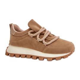 Scarpe sportive in pelle scamosciata con allacciatura spessa marrone