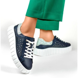 Scarpe con plateau in pelle traforata, blu navy GD-XF72N