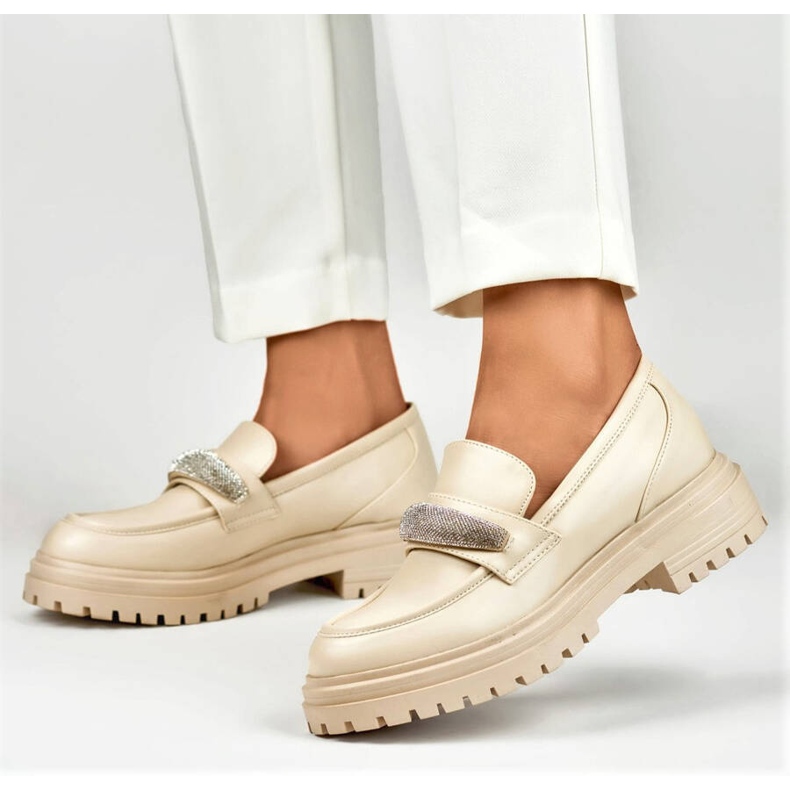 Mocassini da donna con strass, beige 7961BE