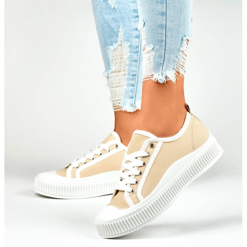 Sneakers basse con suola bianca, beige 2667BE
