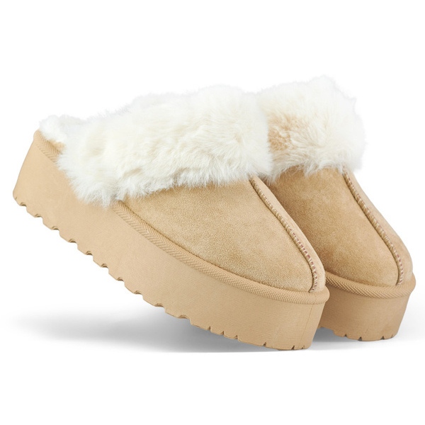 Pantofole da donna con plateau e pelliccia, beige 81366-4-KH