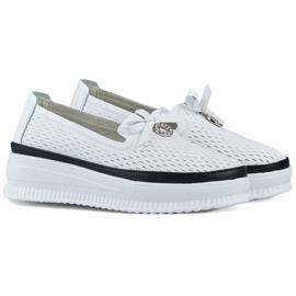 Goodin Scarpe da donna in pelle traforata con suola spessa, bianco GD-XF-103W