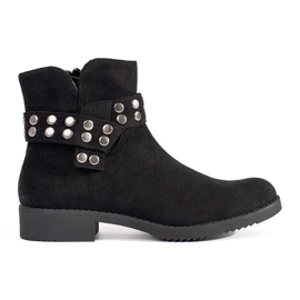 Stivaletti bassi da donna in camoscio con strass nero