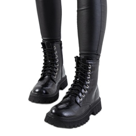 Stivaletti stringati da donna in ecopelle nera nero