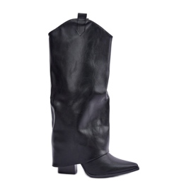 Stivali slip-on con tomaia risvoltata sul tacco, neri nero