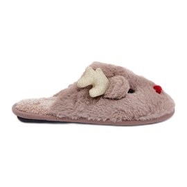 Pantofole natalizie con motivo di renne, pelose, beige scuro