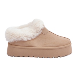Doposci bassi con pelliccia sulla piattaforma in Eco suede, beige chiaro
