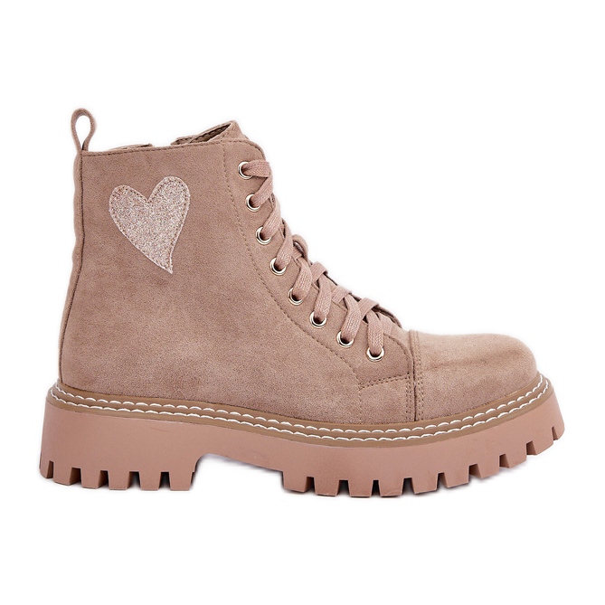 Stivaletti da donna con cuore glitterato, beige scuro
