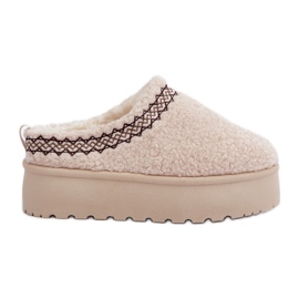 Stivali da neve con plateau in pelle di pecora Leaniella beige chiaro con pelliccia