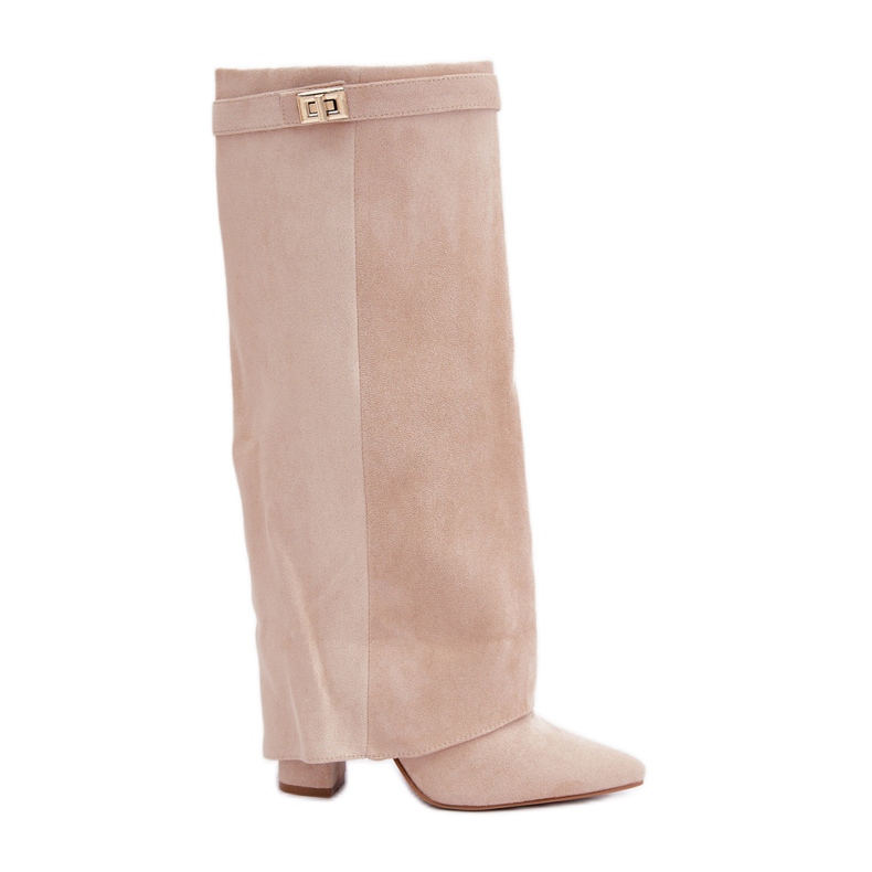 Stivali sopra il ginocchio da donna con tacco alto, colore beige chiaro