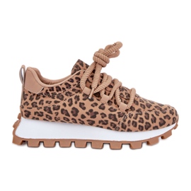 Scarpe sportive con piattaforma sneakers leopardate marroni beige