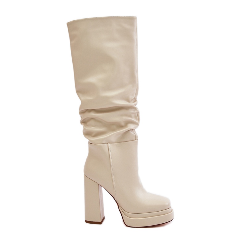 Stivali da donna con tacco in ecopelle beige