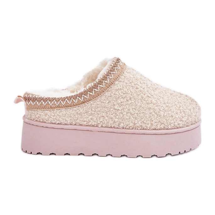 Stivali da neve con plateau da donna con ricamo, beige chiaro
