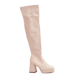 Stivali sopra il ginocchio aderenti, beige chiaro