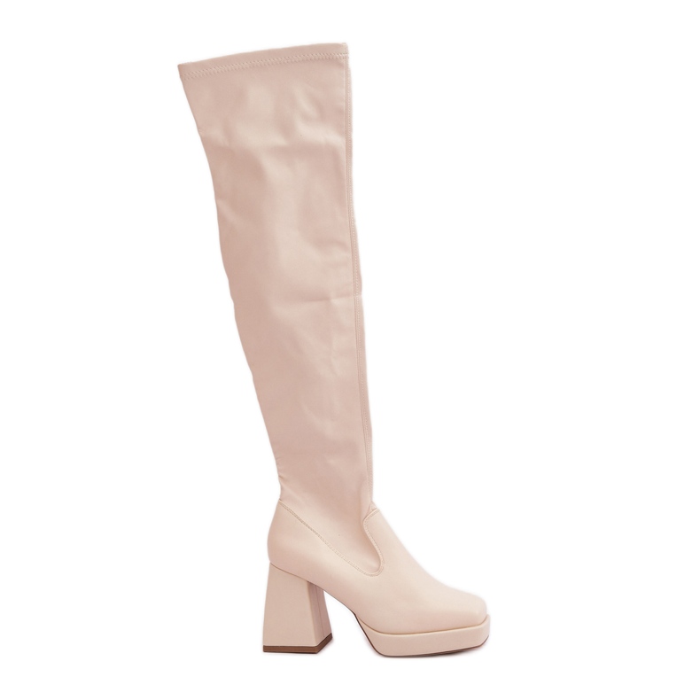 Stivali sopra il ginocchio aderenti, beige chiaro