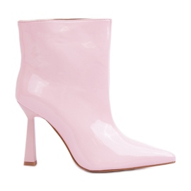Stivaletti slip-on con tacco alto in vernice, rosa chiaro