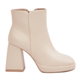 Stivaletti con tacco alto in ecopelle beige chiaro