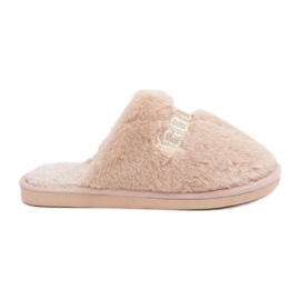 Ciabatte da donna con pelliccia e scritta, beige