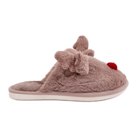 Pantofole Da Donna In Pelliccia Con Motivo Renne, Beige Scuro