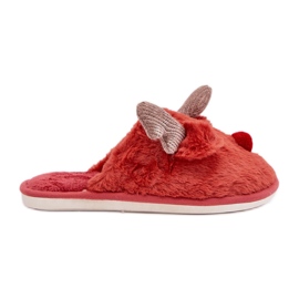 Pantofole da donna in pelliccia con motivo di renne, corallo rosso