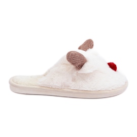 Pantofole Da Donna In Pelliccia Con Motivo Renna, Bianco