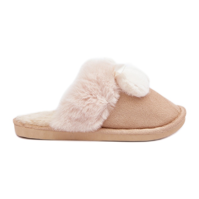 Pantofole da donna beige con pelliccia