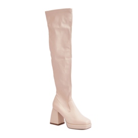 Stivali da donna beige chiaro con tacco stabile