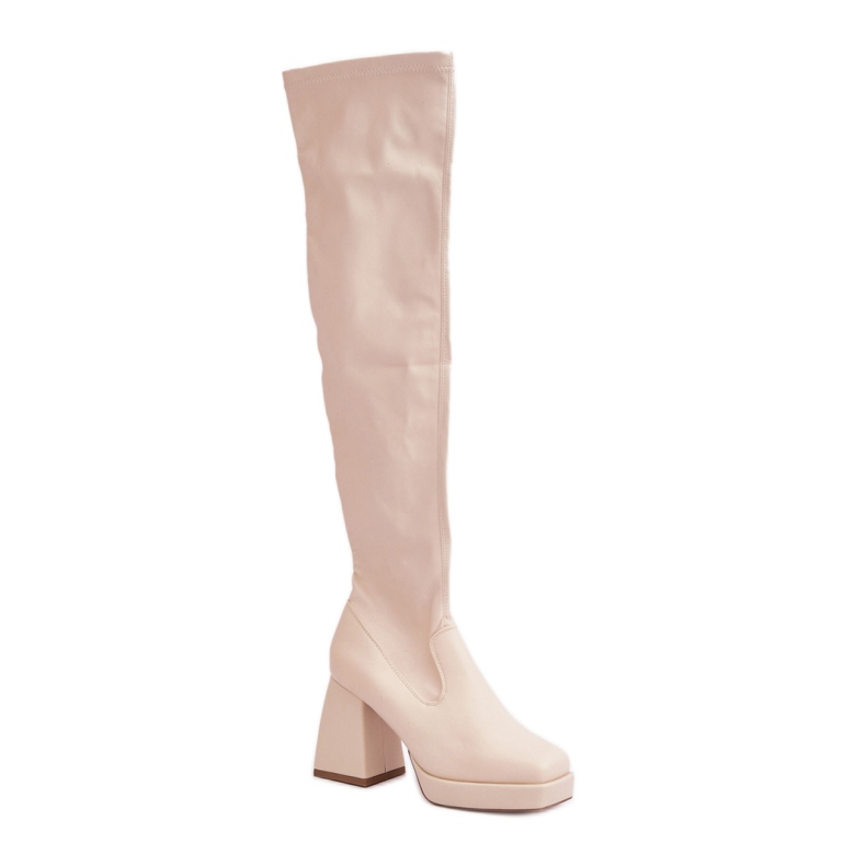 Stivali da donna beige chiaro con tacco stabile