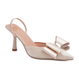 Step in style Eleganti scarpe con tacco dorate da donna con fiocco d'oro